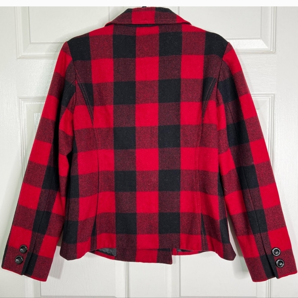 GAP Women's Red and Black Plaid Pea Coat